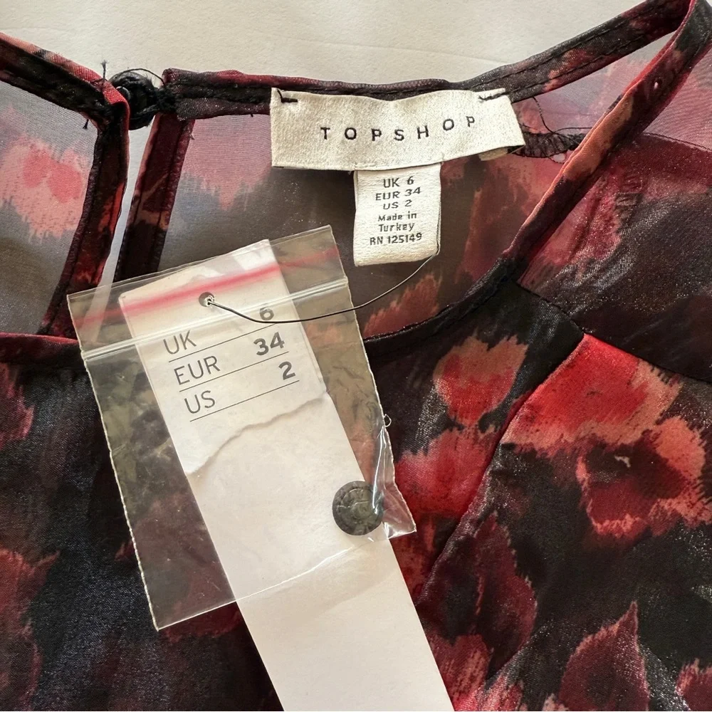 Topshop Women’s Organza‎ Floral Print Mini Dress Size 2 Lightweight